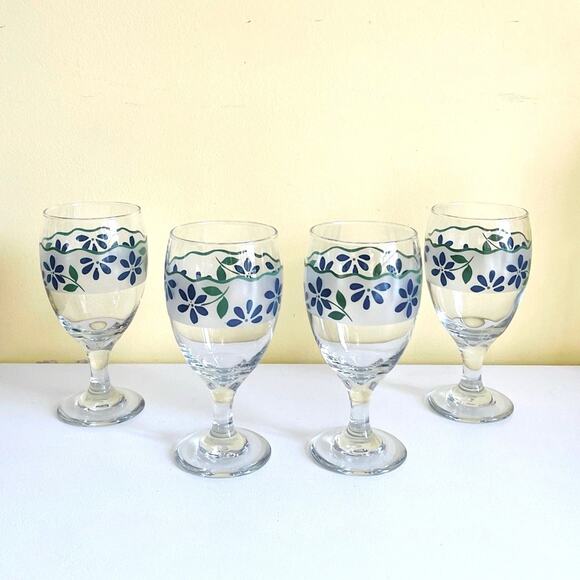 4 Vtg Pfaltzgraff Springwood Glasses Iced Tea Water Goblets Wine Glass Stemmed - Picture 1 of 5